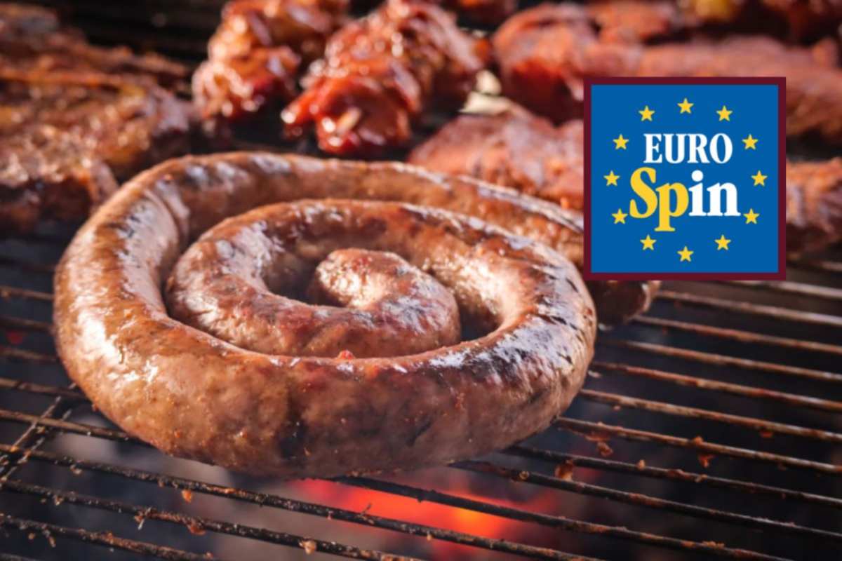 salsiccia sulla brace e logo di eurospin