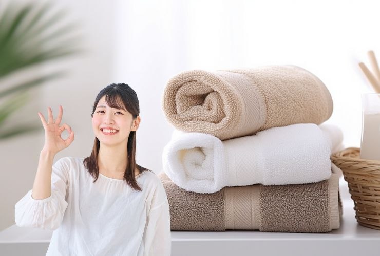 asciugami arrotolati ed una ragazza che fa ok